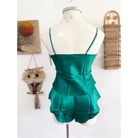 80s NOS Emerald Green Silky Cami Sleep Set size medium - Picture 3 of 14